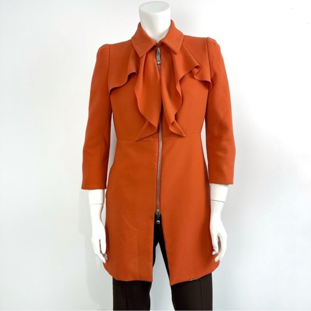 Pinko Bright Orange Ruffle Detail Blazer Sz 6